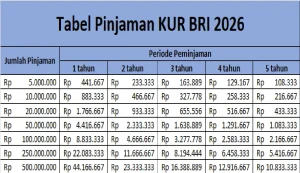 Tabel KUR BRI 2026: Pinjaman Rp 30 Juta dengan Angsuran Mulai Rp 594.036 Per Bulan